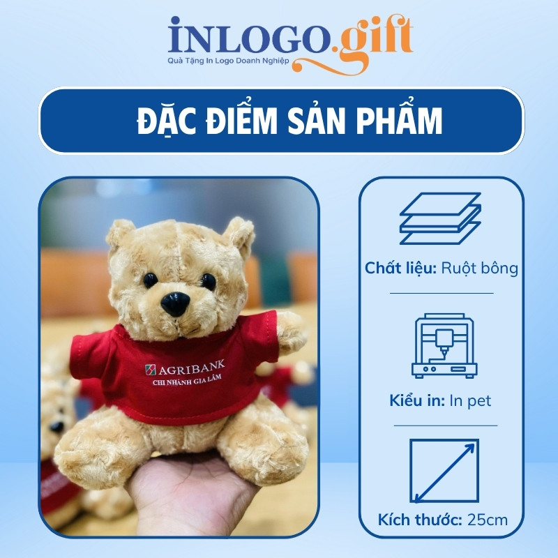 Gấu bông in logo màu nâu và đỏ 25cm GB-01