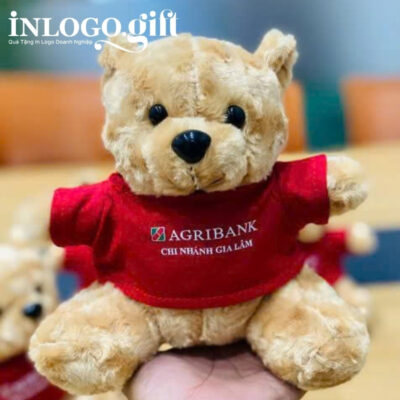 Gấu bông in logo màu nâu và đỏ 25cm GB-01