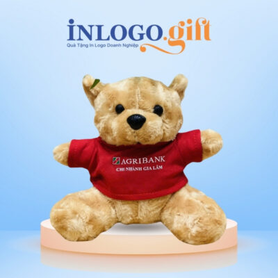 Gấu bông in logo màu nâu và đỏ 25cm GB-01