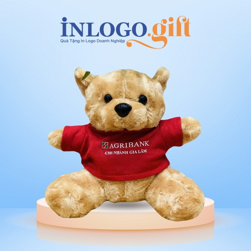 Gấu bông in logo màu nâu và đỏ 25cm GB-01