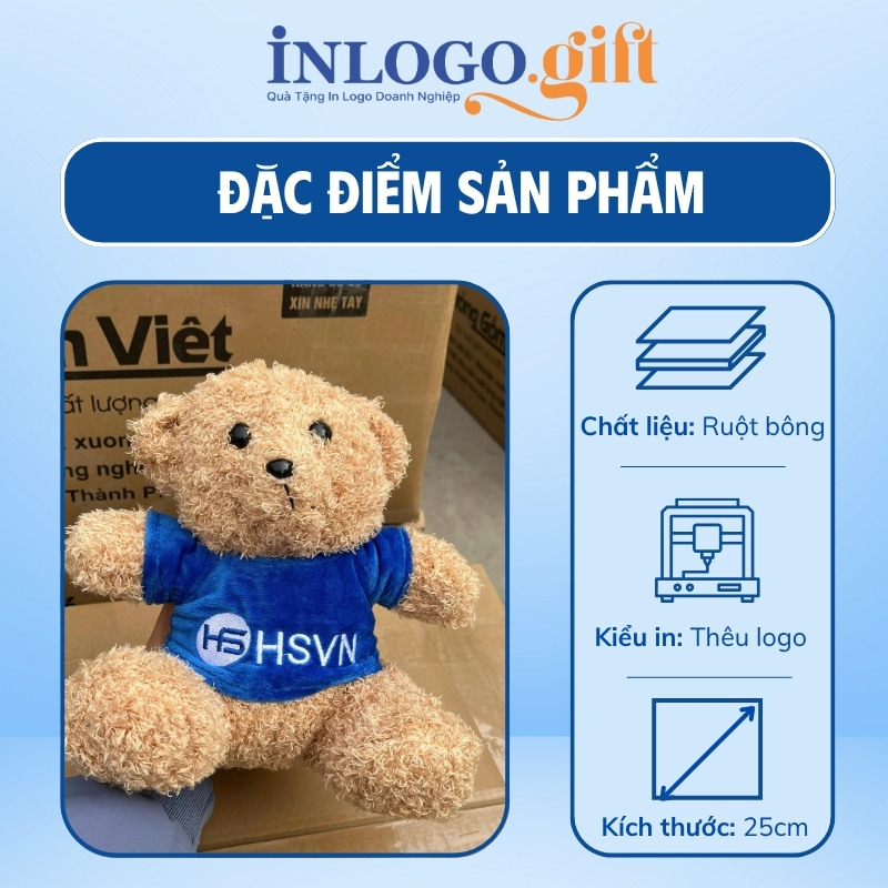 Gấu bông in logo màu nâu và xanh dương 25cm GB-01