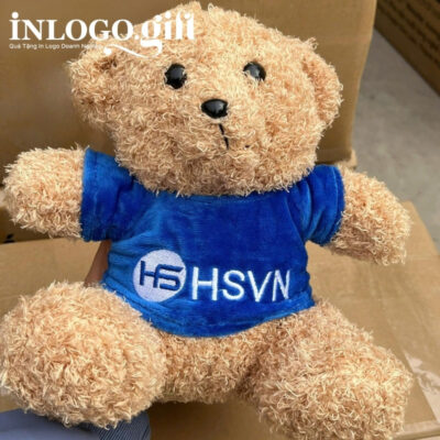 Gấu bông in logo màu nâu và xanh dương 25cm GB-01