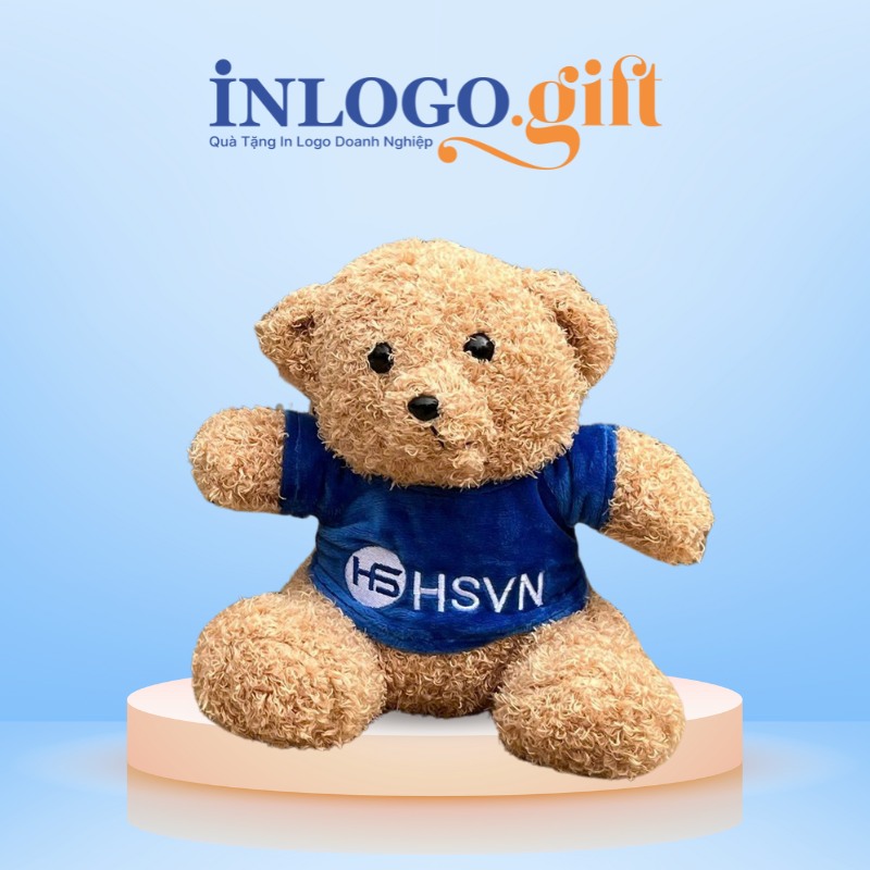 Gấu bông in logo màu nâu và xanh dương 25cm GB-01