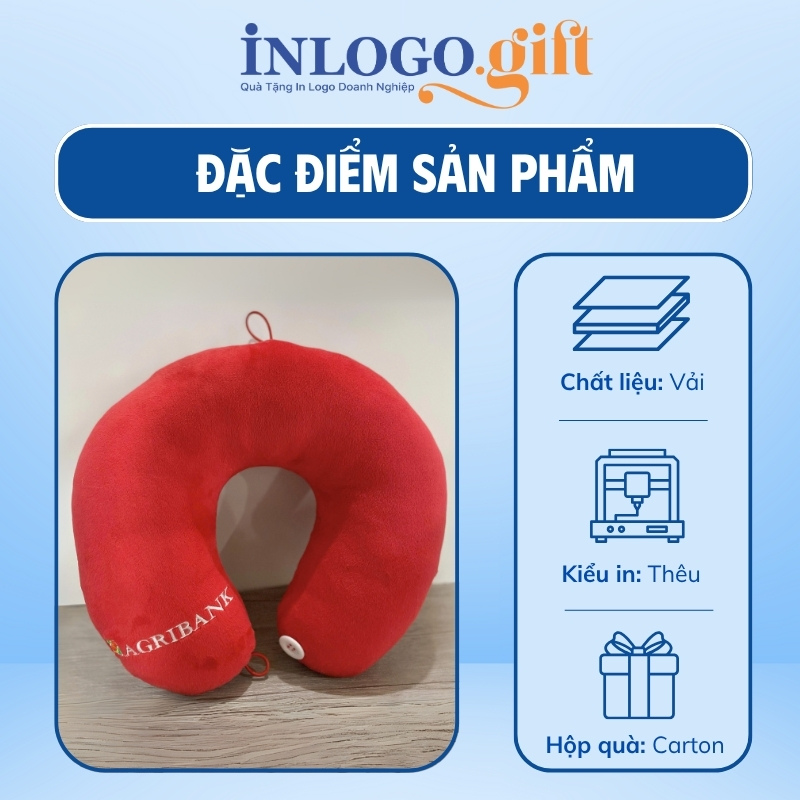 Gối chữ U thêu logo vải Velboa ruột bông màu đỏ