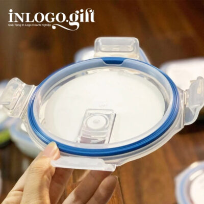 Hộp cơm văn phòng in logo thương hiệu Nikko thủy tinh dáng tròn 620ml