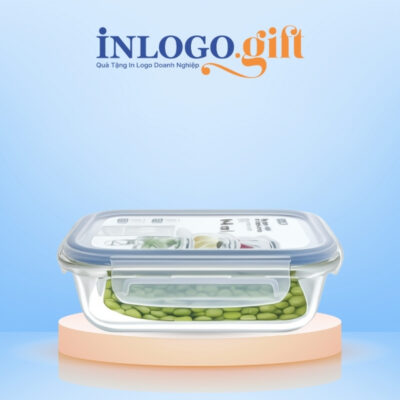 Hộp đựng cơm văn phòng in logo thương hiệu Nikko thủy tinh dáng chữ nhật 640ml