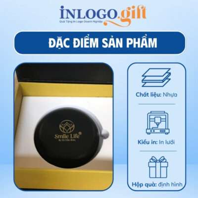 Hộp đựng niềng răng in logo hình tròn màu đen HNR-02