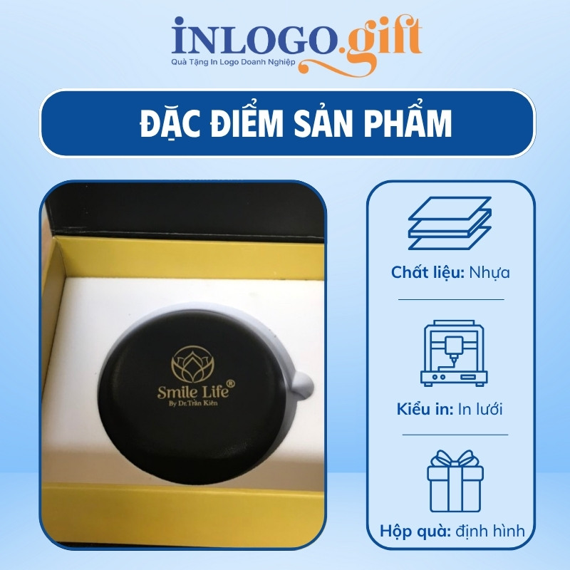 Hộp đựng niềng răng in logo hình tròn màu đen HNR-02