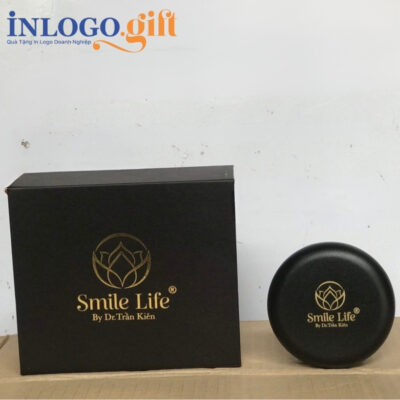 Hộp đựng niềng răng in logo hình tròn màu đen HNR-02