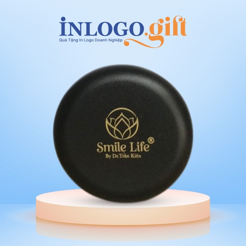 Hộp đựng niềng răng in logo hình tròn màu đen HNR-02