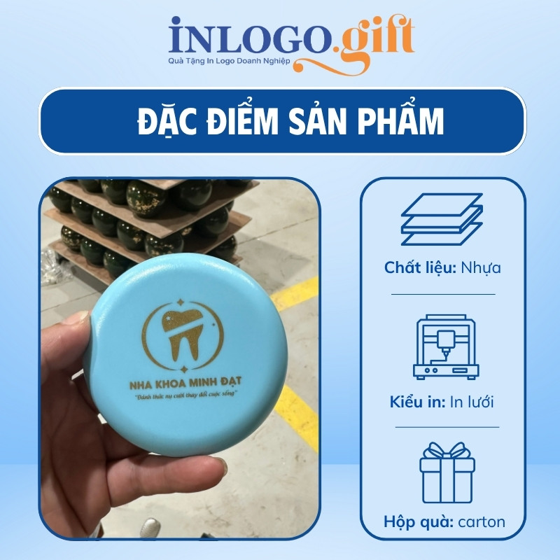 Hộp đựng niềng răng in logo hình tròn màu xanh dương HNR-03