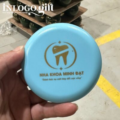 Hộp đựng niềng răng in logo hình tròn màu xanh dương HNR-03