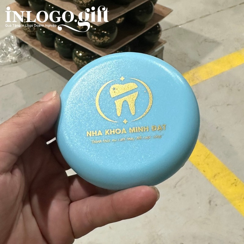 Hộp đựng niềng răng in logo hình tròn màu xanh dương HNR-03