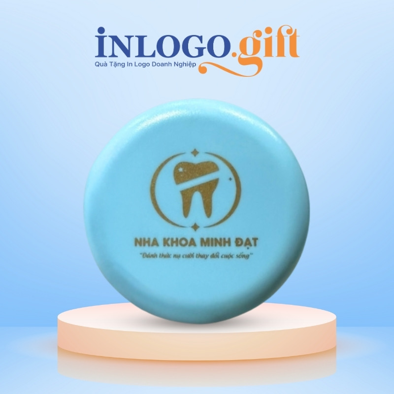 Hộp đựng niềng răng in logo hình tròn màu xanh dương HNR-03