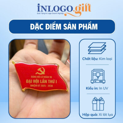 Huy hiệu in logo kim loại đổ keo màu đỏ