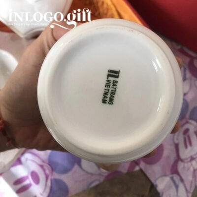 Khay mứt in logo 5 cánh hoa đào màu trắng