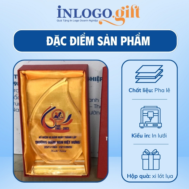 Kỷ niệm chương in logo pha lê dáng chiếc lá 20cm KNC-01