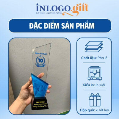 Kỷ niệm chương in logo pha lê dáng cúp KNC-03