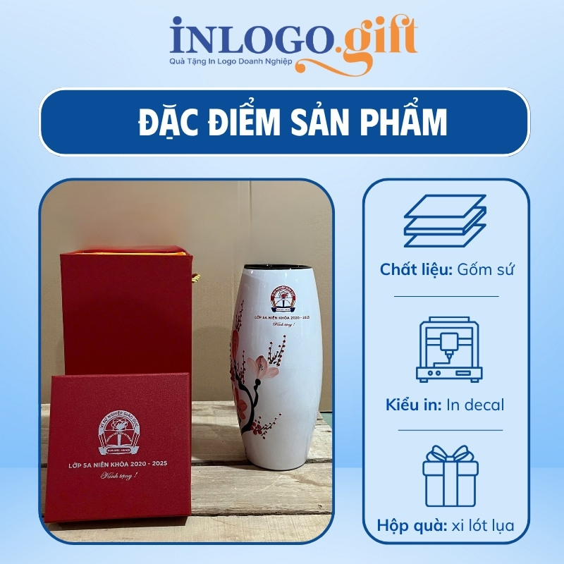 Lọ hoa in logo dáng bom họa tiết hoa đào hồng 21cm LH-05