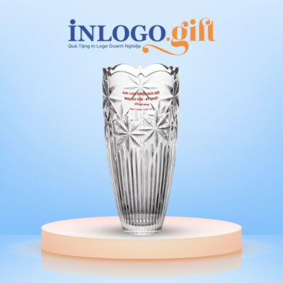 Lọ hoa thủy tinh in logo dáng hoa thi 30cm LHTT-01