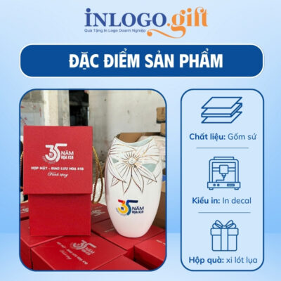 Lọ hoa in logo dáng miệng cá khoét men trắng 30cm LH-16