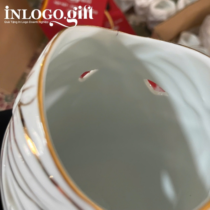 Lọ hoa in logo dáng miệng cá khoét men trắng 30cm LH-16