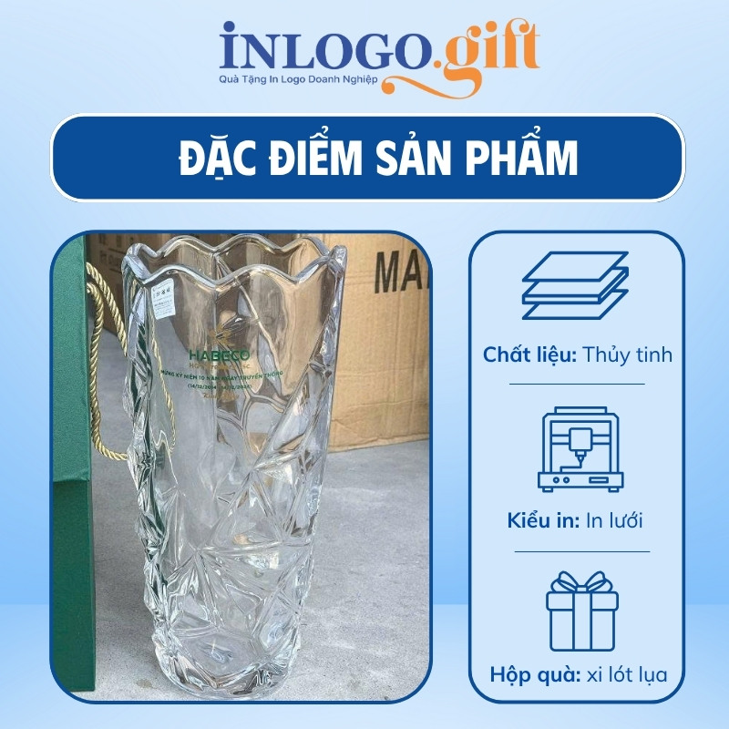 Lọ hoa thủy tinh in logo dáng ly miệng loe 25cm LH-07