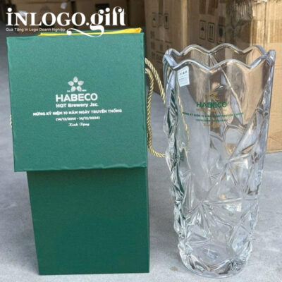Lọ hoa thủy tinh in logo dáng ly miệng loe 25cm LHTT-02