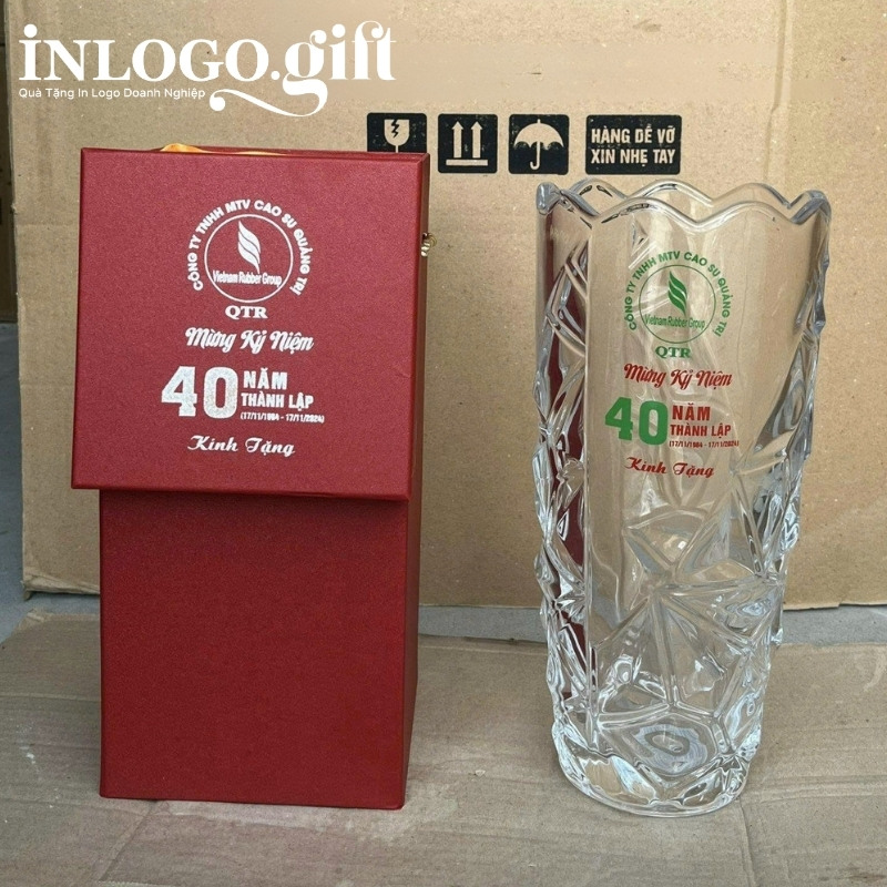Lọ hoa in logo thủy tinh dáng ly miệng loe 25cm LH-10