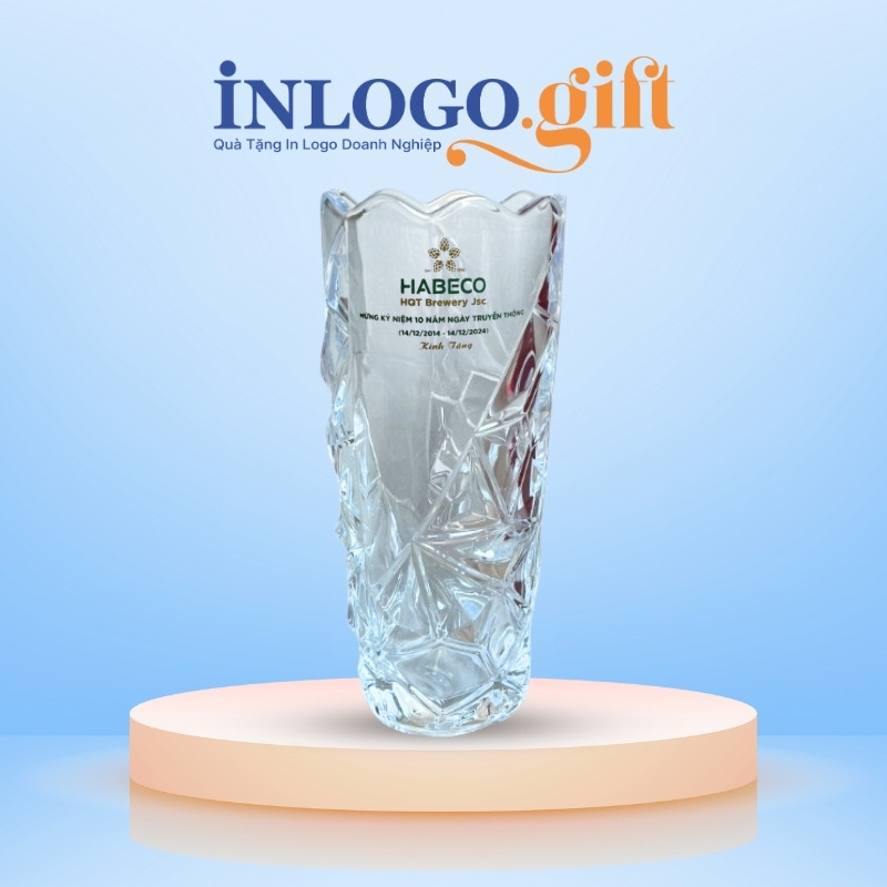 Lọ hoa thủy tinh in logo dáng ly miệng loe 25cm LH-07