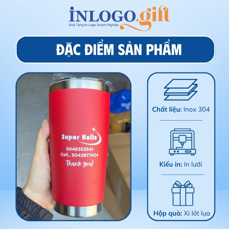 Ly giữ nhiệt in logo có ống hút dung tích 600ml