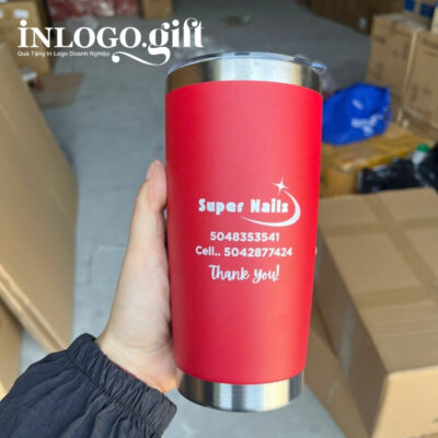 Ly giữ nhiệt in logo có ống hút dung tích 600ml
