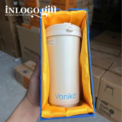 Ly giữ nhiệt in logo màu kem họa tiết cỏ 4 lá dung tích 500ml