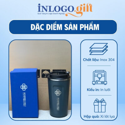 Ly giữ nhiệt in logo màu xanh dương dung tích 510ml