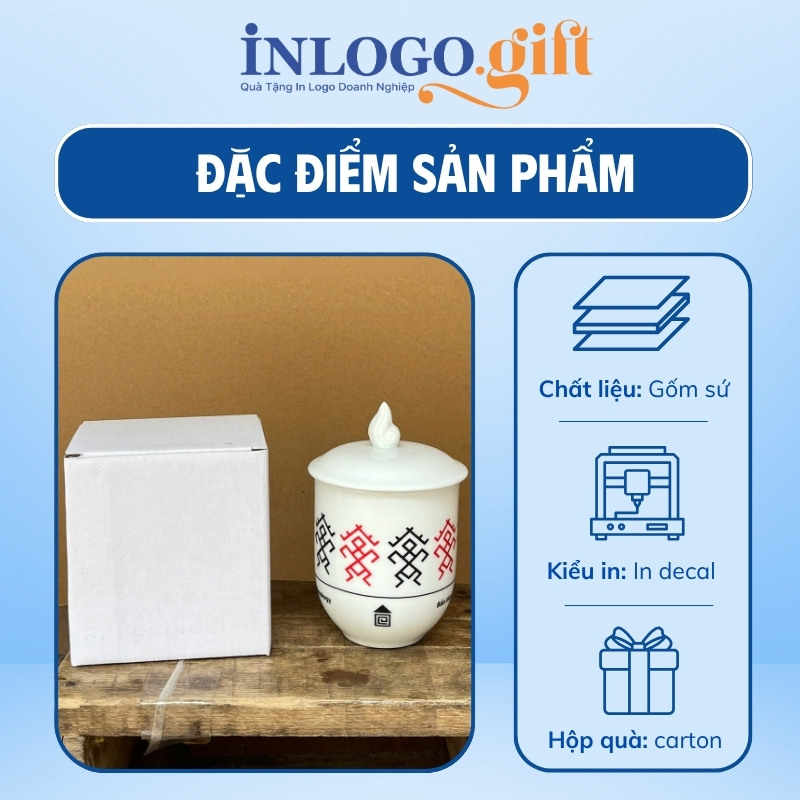 Ly sứ Bát Tràng in logo dáng ngọn lửa có nắp quai bán tim 400ml LS-08