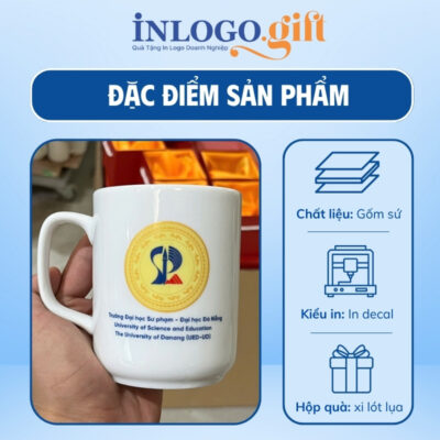 Ly sứ Bát Tràng in logo dáng trụ quai vuông 350ml LS-07