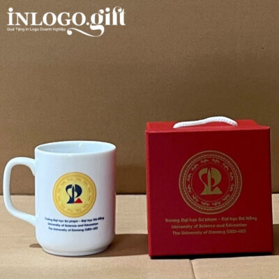 Ly sứ Bát Tràng in logo dáng trụ quai vuông 350ml LS-07