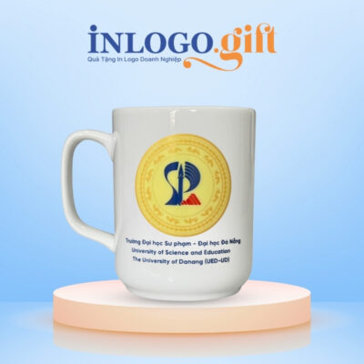 Ly sứ Bát Tràng in logo dáng trụ quai vuông 350ml LS-07