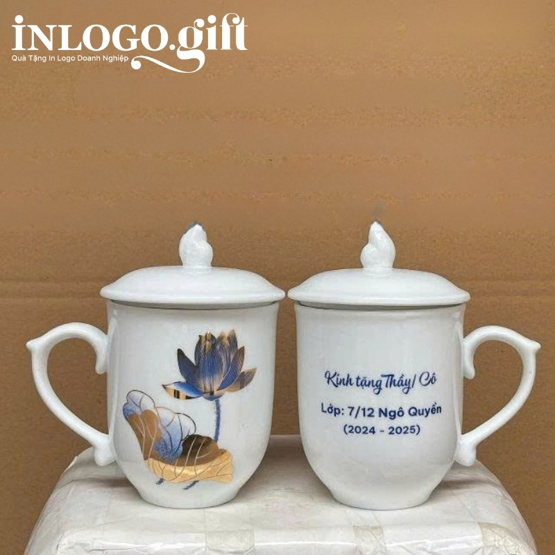 Ly sứ in logo dáng ngọn lửa có nắp quai bán tim 400ml LS-05