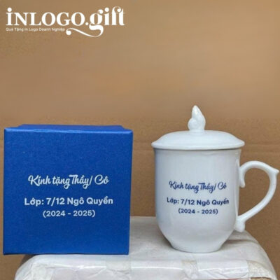 Ly sứ in logo dáng ngọn lửa có nắp quai bán tim 400ml LS-05