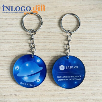 Móc khóa in logo nhựa hình tròn màu xanh dương 4cmx4cm MK-02