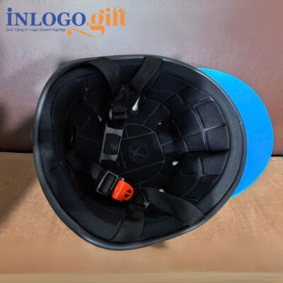 Mũ bảo hiểm in logo nửa đầu không kính sơn bóng màu trắng và xanh dương MBH-05