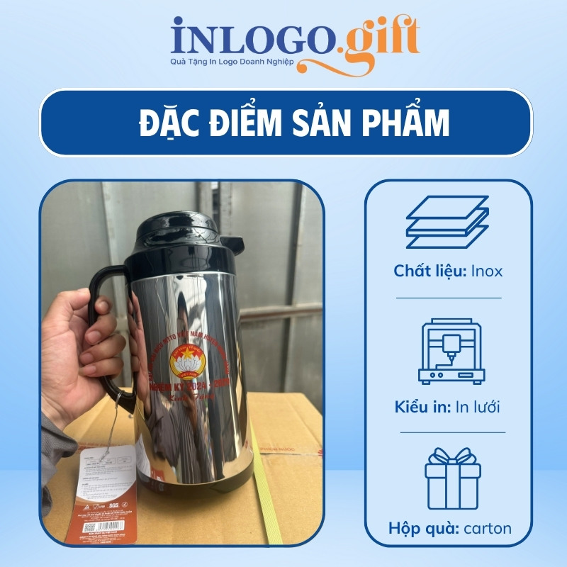Phích giữ nhiệt in logo thương hiệu Rạng Đông màu bạc 1L PGN-01