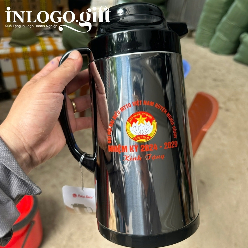 Phích giữ nhiệt in logo thương hiệu Rạng Đông màu bạc 1L PGN-01