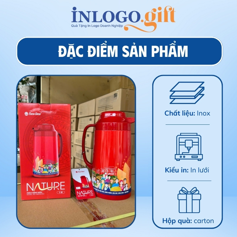 Phích giữ nhiệt in logo thương hiệu Rạng Đông màu đỏ 1L PGN-03