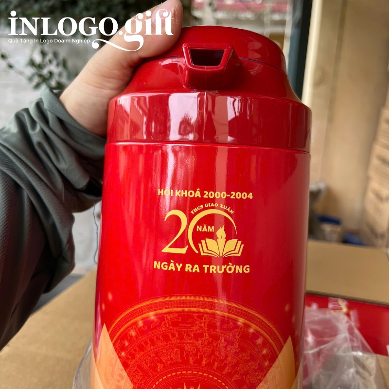 Phích giữ nhiệt in logo thương hiệu Rạng Đông màu đỏ 1L PGN-03