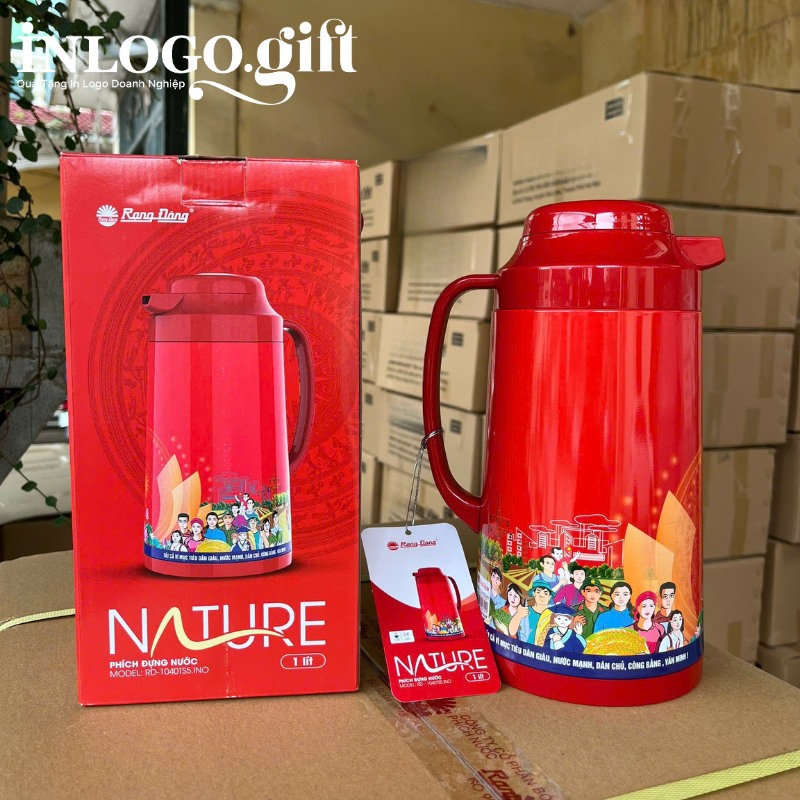 Phích giữ nhiệt in logo thương hiệu Rạng Đông màu đỏ 1L PGN-03