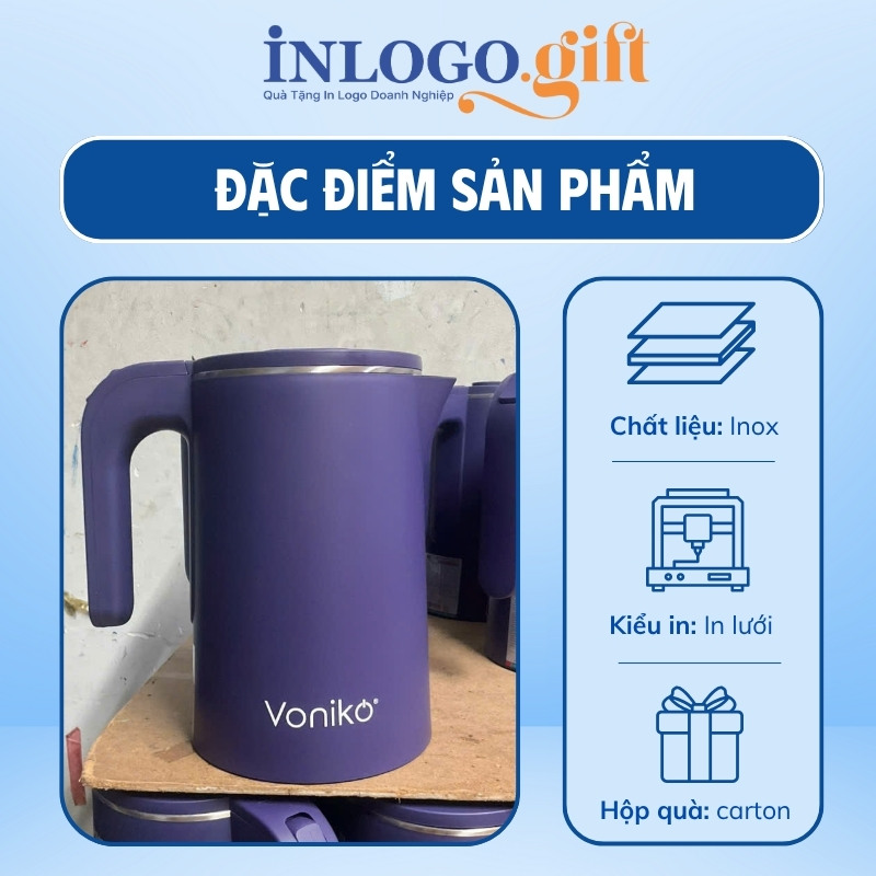 Phích giữ nhiệt in logo thương hiệu Sunhouse màu xanh dương đậm 1.8L PGN-04