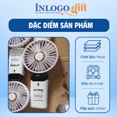 Quạt điện mini in logo cầm tay đèn led hiển thị màu trắng 16.5cm QD-05