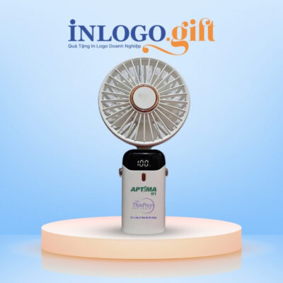 Quạt điện mini in logo cầm tay đèn led hiển thị màu trắng 16.5cm QD-05
